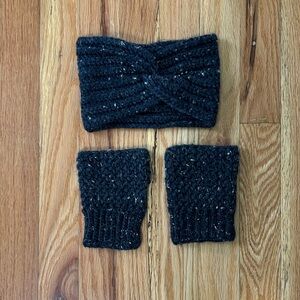Navy Blue Crochet Wool Headband and Fingerless Gloves Set